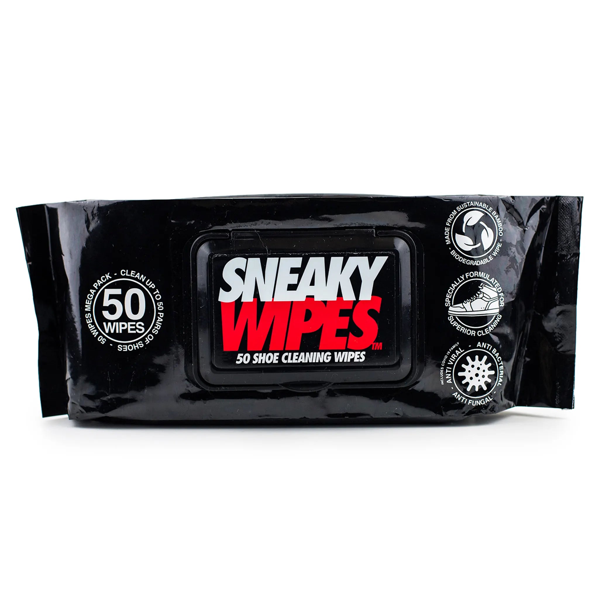 Front view of Sneaky Wipes - Shoe and Trainer Cleaning Wipes - 50 Mega Pack